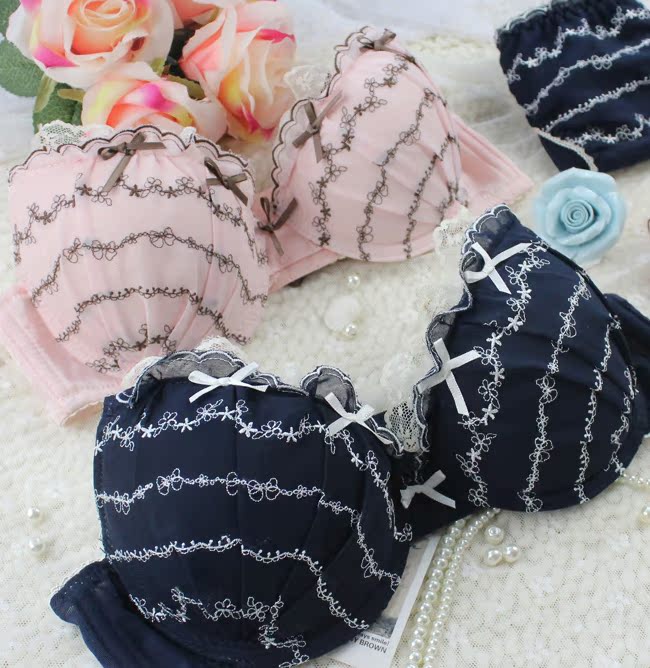 <em>田园碎花刺绣</em>少女唯美<em>文胸</em>套装内衣内裤<em>胸罩</em>乳