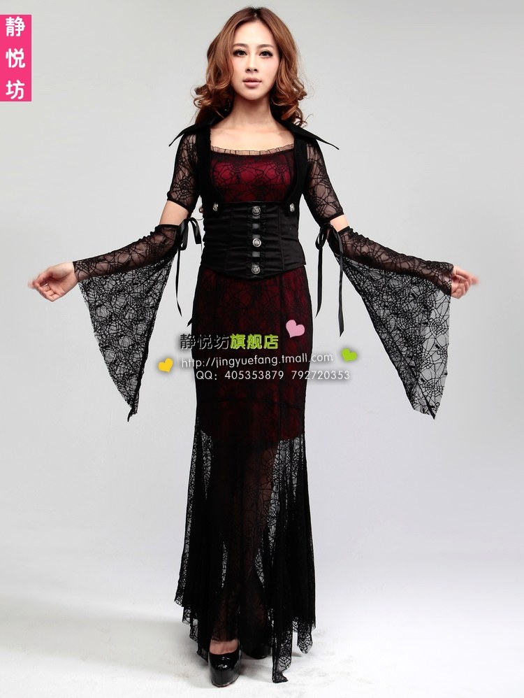 蜘蛛黑色吸血鬼长裙演出服巫婆装万圣节<em>服装</em>女