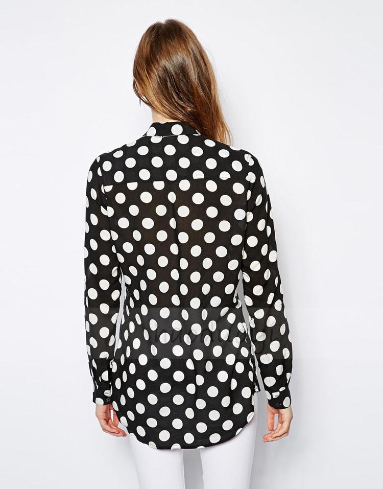 批发采购女式衬衫-黑底白点大圆点波点长袖长