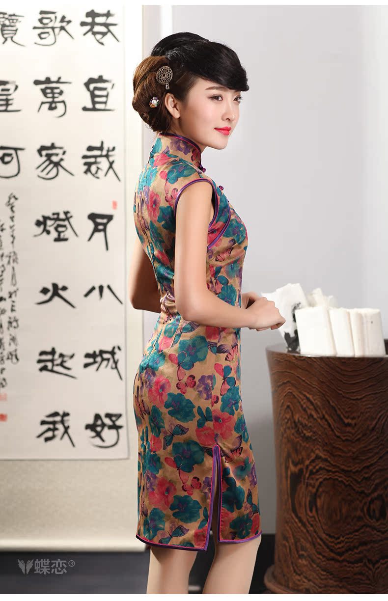 Butterfly Lovers 2015 spring new improved stylish Silk Cheongsam dress retro incense cloud yarn short cheongsam butterfly cue XXL pictures, price, brand platters! Elections are good character, the national distribution, so why buy now enjoy more preferential! Health