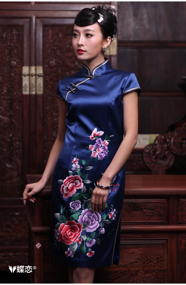 Butterfly Lovers 2015 spring new improved stylish and elegant qipao dresses the embroidered heavy Silk Cheongsam 49,084 blue - pre-sale 20 days XL pictures, price, brand platters! Elections are good character, the national distribution, so why buy now enjoy more preferential! Health