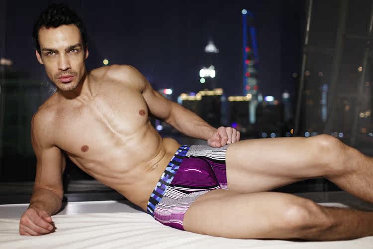 Mens U Convex Stripe Modal Broadbelt Underwear Middle Waist Boxer Briefs