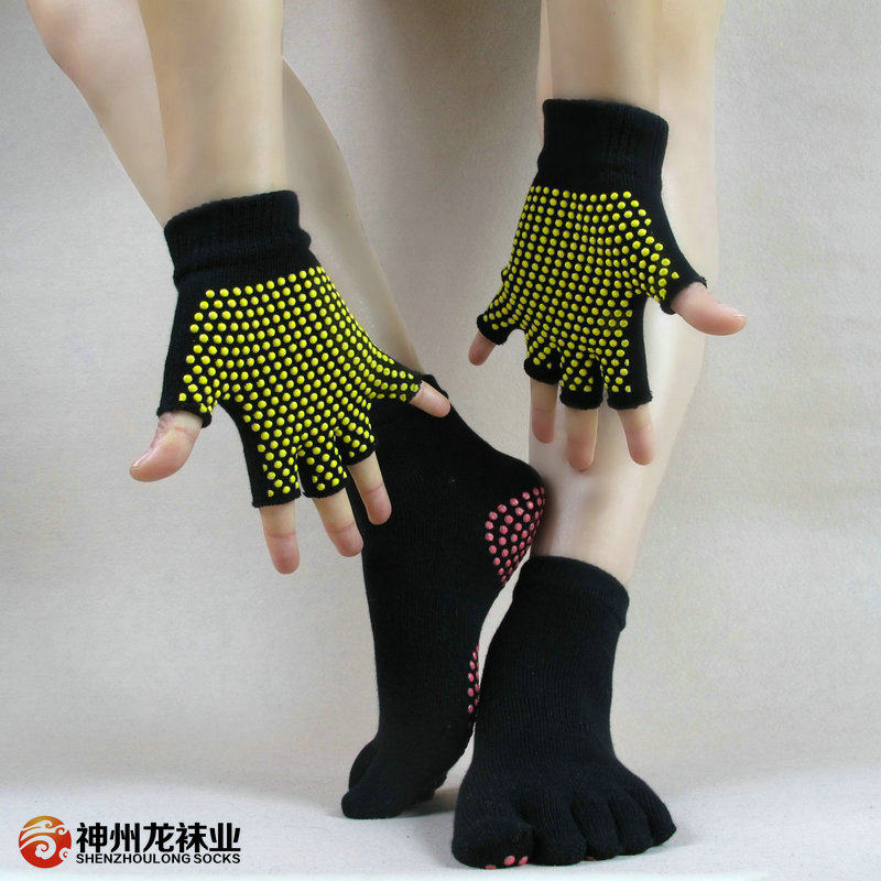 Перчатки для йоги 专业神州龙手套/瑜伽露趾手套五指瑜伽袜/防滑纯棉袜子套装b51 OTHER