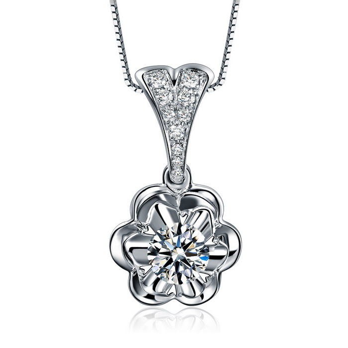 佐卡伊 白18k金 樱花钻石吊坠 结婚吊坠女款项