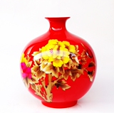 高档景德镇陶瓷工艺品中国红镶金麦秆画花瓶现代家居装饰结婚礼品