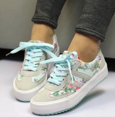 14年春季新款帆布鞋女鞋子碎花低帮鞋运动休
