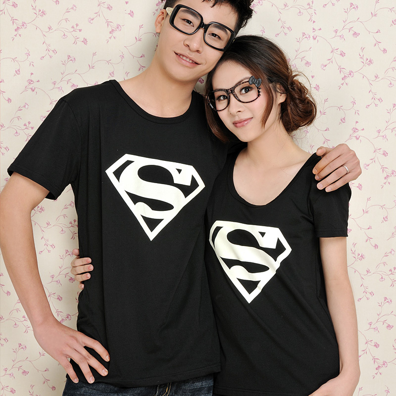 韩版个性男女装夜光超人情侣装短袖T恤 _ 韩版